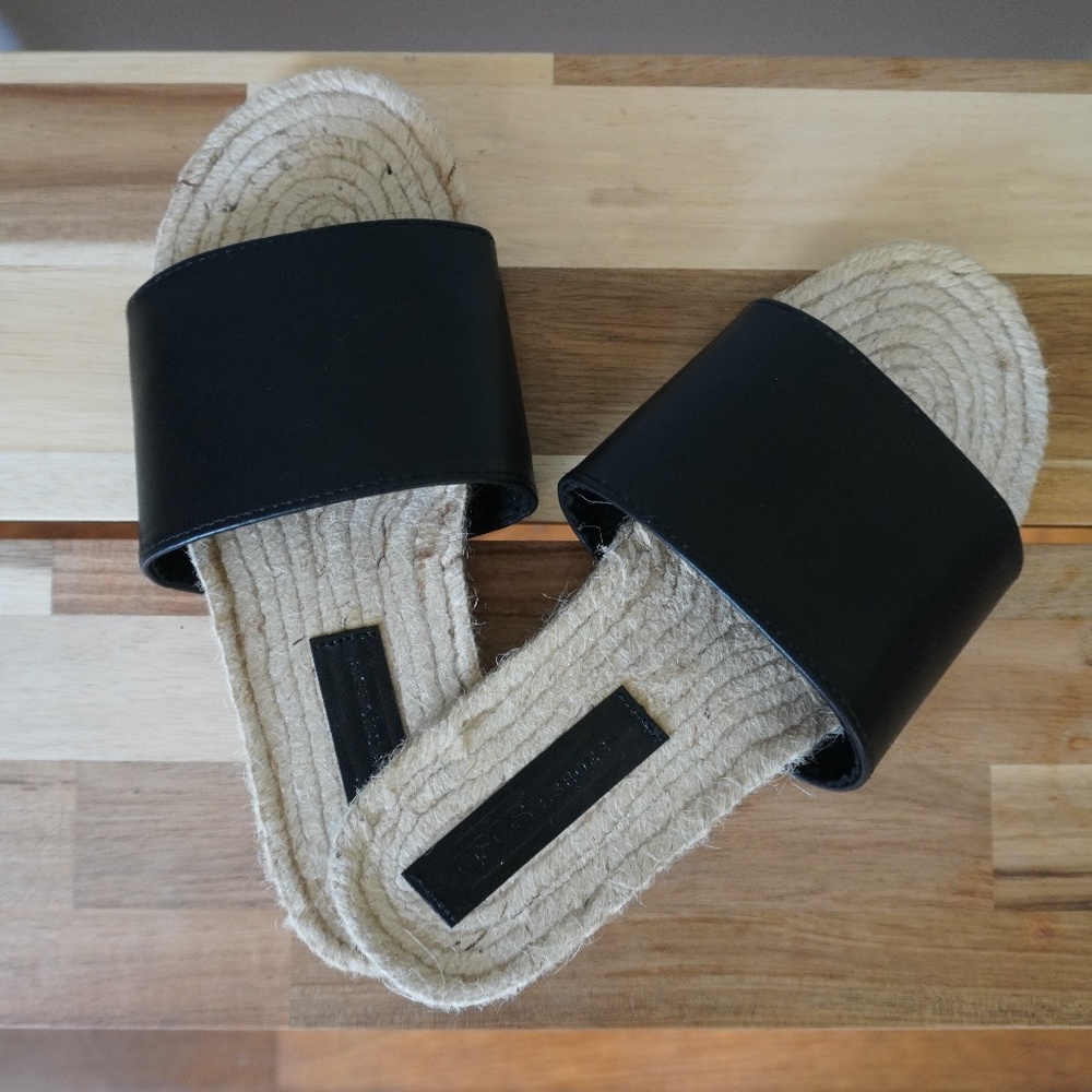 black espadrille mules (never worn)